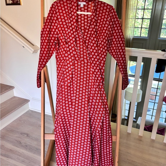 Topshop Red and White Polka Dot Long Sleeve Dress - Picture 1 of 2